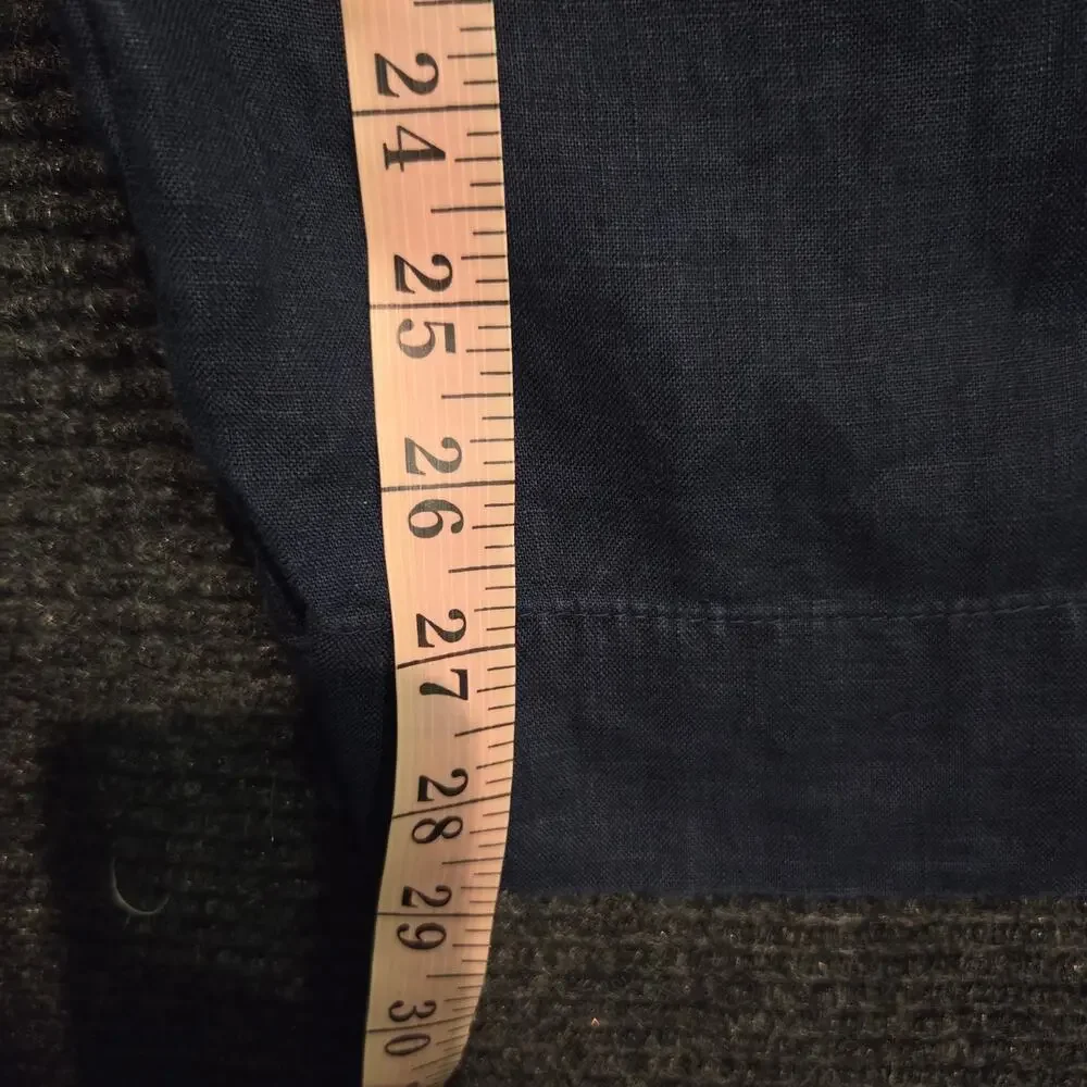 HM Womens Navy Blue 100% Linen Wide Leg Elastic Waist Cropped Pants Size Small S